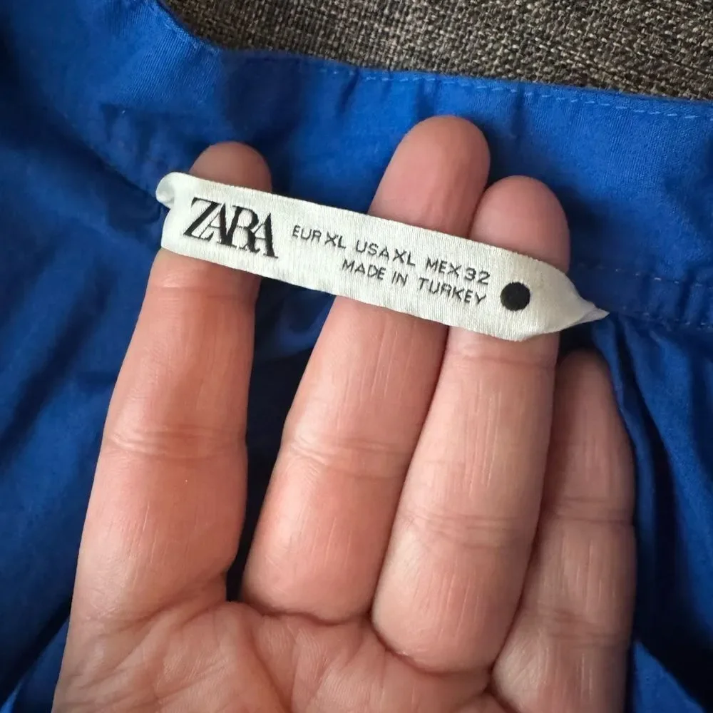 Zara Cobalt Blue Dress Ballon Sleeves Tiered Ruffle Mini Size XL - Picture 9 of 11